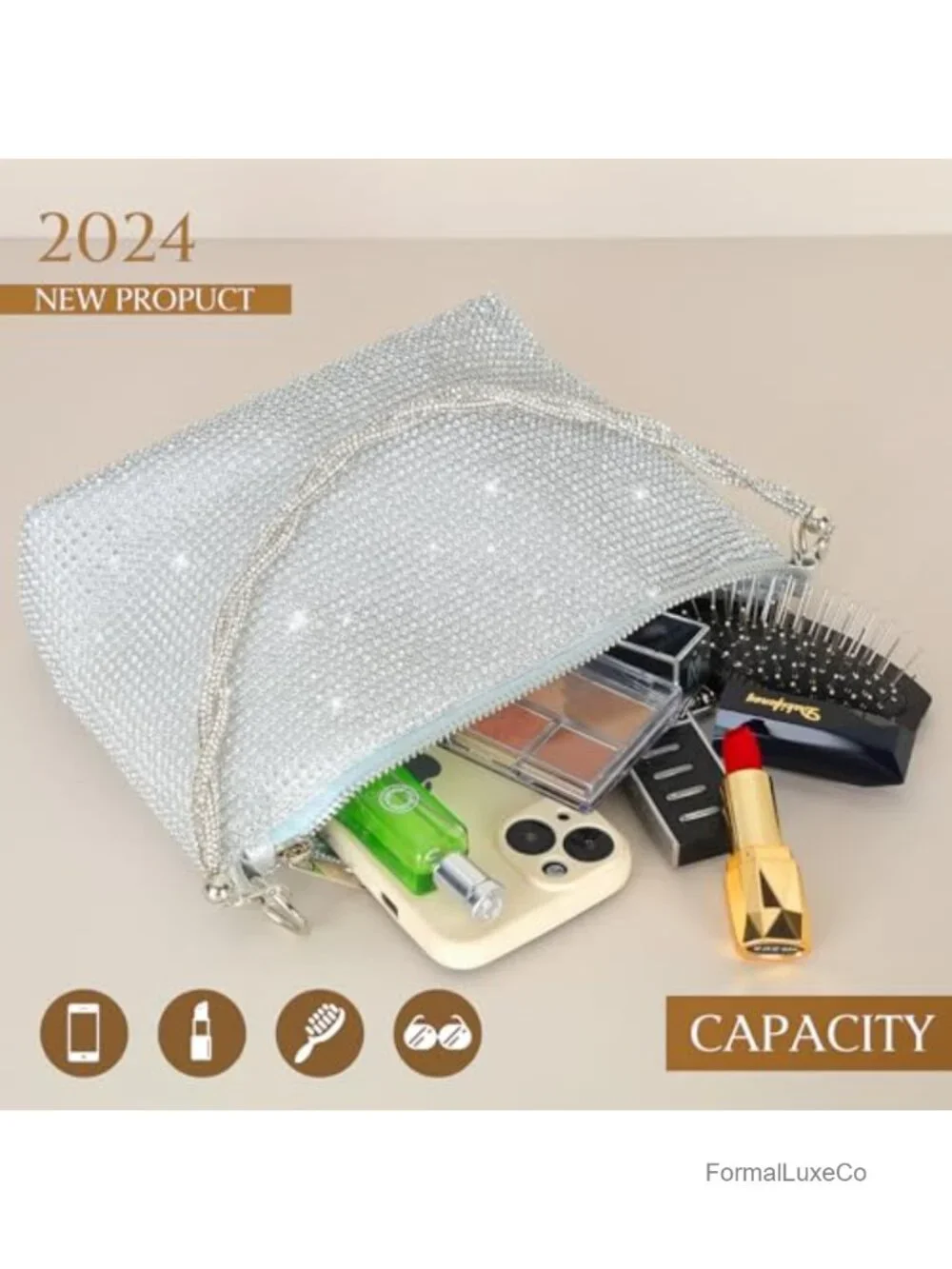 Rhinestone Hobo Shoulder Bag Crossbody Clutch Purse Glitter Bling